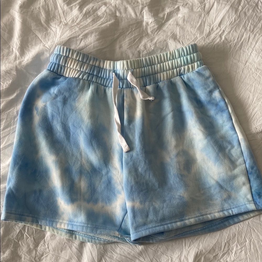Blue and White Athletic Shorts with Elastic Waistband